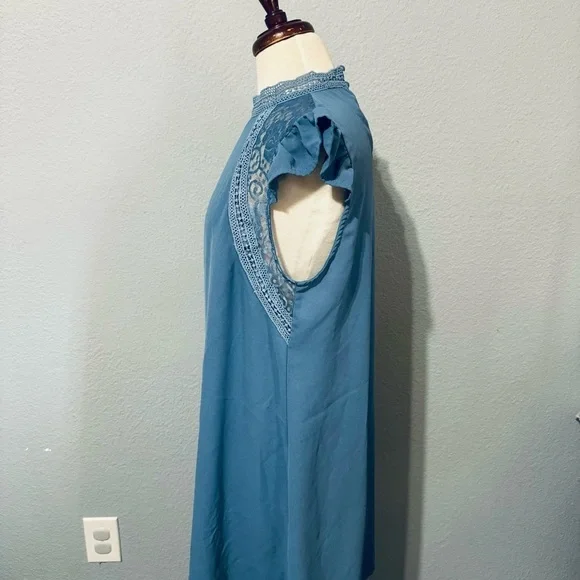 SHEIN Women Blue Relaxed Fit and Flare High Neck Short Sleeves Dress Size M - Picture 7 of 11